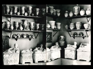 Una parte dell'esposizione dei materiali della Calisna Sepu nel villino Terrosi a Firenze (ultimo decennio del XIX secolo)